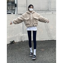 양털 뽀글이 누빔안감 포켓 스트링 후드 집업(2color)