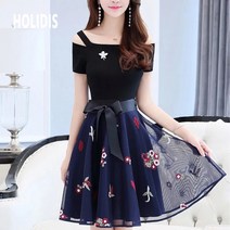 HOLIDIS 여성 여름 일자 어깨 나시 원피스 미디 기장 조거 패션 스커트