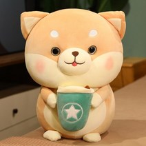 밀크티 컵 강아지 인형 귀여운 코기 인형 만화 시바 Inu 플러시 장난감 편안한 컴패니언 강아지 인형 소녀 생일 선물, 45cm, 브라운