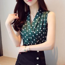 토파즈 TT0699 여자 여름 고퀄 민소매 브이넥 도트 쉬폰 실크 나시 셔츠 블라우스 남방 이너 코디 데일리룩