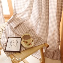 [바자르] 모노체크 가리개 커튼(긴창형/150x230)1장+끈