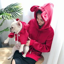 개플룩 강아지 트윈룩 견주 댕플룩 커플룩 후드 양면 스웨터, 견주 레드색