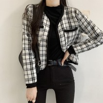 하운드체크 롱 더플 자켓 누빔 머메이드 디테일 스팽글 버튼 더블 여성 트위드 코트