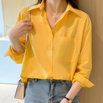여성 봄가을 단색 긴팔 기본셔츠
