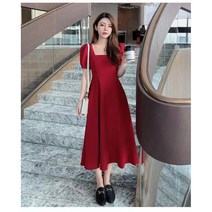 Mayfox 2컬러 스퀘어 넥 퍼프 롱 플리츠 플레어 원피스 63263