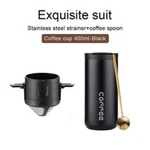 커피컵 커피 드립 oneisall 커피 필터 304 스테인레스 스틸 더블 레이어 드립 커피 드립퍼 접이식 차 주입기 메쉬 페이퍼리스 휴대용 홀더, 블랙 머그 세트 2