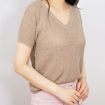 어썸메이드 여성용 모아 하찌 브이넥 얇은 여름 데일리 그물 캐주얼 니트