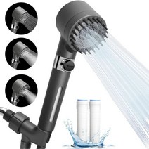 Luxsego 피부 및 헤어 케어용 두피 마사지 샴푸 브러시가 있는 고압 샤워 헤드 휴대용 스프레이어가 필터 헤드 경수를 부드럽게 합니다 3가지 설정 4 in 1 탈착식 샤워헤드, FSH-AM001(추가 업그레이드 필터 및 비즈 2개)
