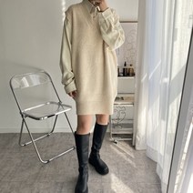 뜨개진 여성용 오버핏 도톰 브이 롱 니트 아이리니 베스트