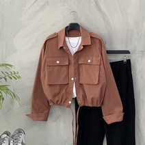 행복여[신상무배]포켓 밑단 스트링 크롭 야상 점퍼