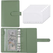 다이어리 저예산 플래너 현금 봉투 저축 돈 재정 관리용 A6 PU 가죽 예산 바인더 세트 포켓 돈 절약 지폐 정리 선물, Green