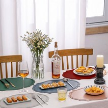 엔틱 오제또 인조가죽 식탁 매트 받침 깔개 테이블매트 방수 심플, 버건디+버건디