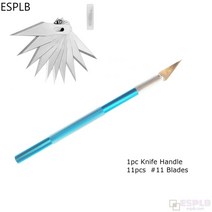 조각 미끄럼 금속 메스 칼 키트 + 50/20/10/5pcs 11 블레이드 커터 공예 나이프 휴대 전화 PCB 수리 손 도, CHINA, Blue