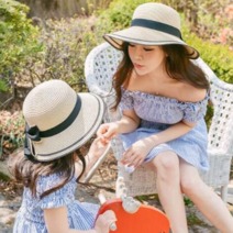 지니홀딩스 백리본 밀짚모자 왕골모자 챙모자 엄마랑 딸이랑 커플모자 썬캡 아동모자