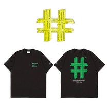 빈트릴 [빈트릴] 그린 테이핑 해시태그 오버핏 반팔 티셔츠 BA222TS011_BK