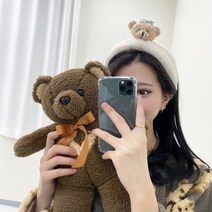 곰돌이 양털 세안 헤어밴드 세안밴드 파자마 파티, 핑크