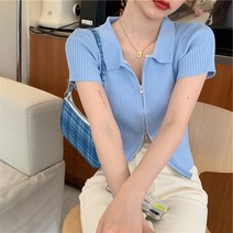 설온 여성 투웨이 집업 반팔 골지 카라 티셔츠 업다퍼