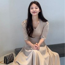 여성 봄 가을 하객룩 원피스 a라인 반팔 결혼식 하객 롱원피스 트위드 정장