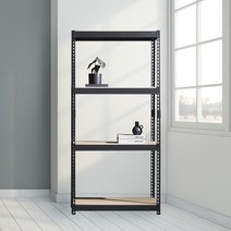 앵글선반 철제 창고 다용도실선반 4단 1500 x 600 x 1950, 블랙, 12mm 강화 MDF 보드