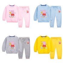 페파피그 Peppa Pig 맨투맨티+바지 아동복세트 면100% 캐릭터 투피스 도안선택A