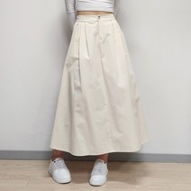 여성 BTNSN 면 핀턱 후레아 스커트 코튼 뒷밴딩 플레어 치마