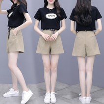 작은 키 코디로 키가 커 보이는 커버여성 여름 캐주얼 패션 서양풍 반바지 투피스세트