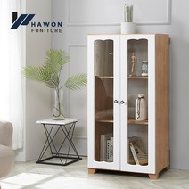 하원가구 에이미 낮은 600 도어형 유리 장식장 진열장, 고무나무화이트