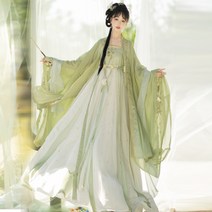 예쁜 개량 생활 계량 한복 Qiuyundu 꽃 방 여성 자수 더블 레이어 대형 소매 원피스 스커트 봄 여름