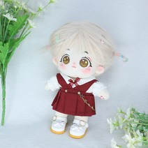 여자 남자 아이돌 20cm 무속성 솜인형 봉제 교복, 알몸아기+레드 치마