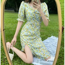 굿커머스 브이넥 쉬폰 절개 원피스