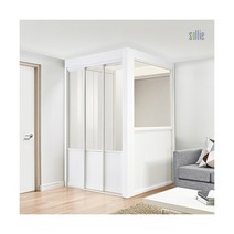 [솔리에] [비밀가격] ㄱ자 3연동 파티션형 슬림도어 중문(고시형/1200~1500mm), 색상:블랙 / 유리:아쿠아