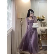 벚꽃놀이 원피스 옷 여성용 하늘하늘 퍼플 데이트