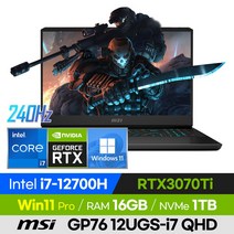[사은품 증정!] MSI VECTOR GP76 12UGS-i7 QHD 고사양 배그 롤 로아 오버워치 17인치 게이밍 노트북 (코어i7-12700H/RTX3070Ti), 윈도우 포함, 16GB, 1TB, 코어i7, 블랙