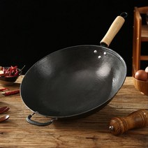 인덕션용 무쇠 후라이팬 가스렌지 공용 무쇠 짬뽕 치킨 찜 팬 웍 전통 중화 냄비, 34CM 둥근 바닥