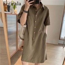 Entirala 여름 여자 캐주얼 원피스 면 마 원피스 반팔 원피스