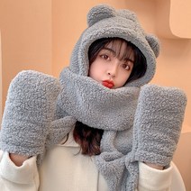 여성 털 모자 곰 3종 세트 방울 겨울 귀달이 장갑 에스키모 밍크 목도리 비니 장수 할머니 군밤 니트 기리보이 곰돌이
