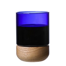 새로운 높은 붕규산 유리 커피 컵 나무 기본 공장 도매 유리 호박색 컵, 나무 바닥 스트레이트 컵 블루, 201-300ml