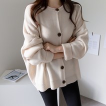 바이단미 MADE 여성용 니트 루즈핏 벌룬 박시핏 자카드 가디건