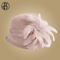 FS 울 블랙 깃털 모자 우아한 와이드 브림 페도라 펠트 모자 빈티지 여성 교회 모자 311eEA9a5