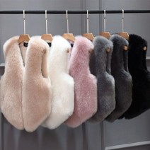 JUSTFEELING 밍크조끼 가을겨울 뽀글이 숏 퍼 베스트 여성용 민소매 아우터