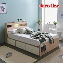 데코라인 코넬 피카 LED 수납 더블 침대 프레임 DKN067C, 화이트핑크