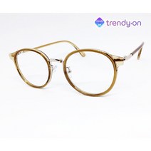 트랜디온 뿔테안경 라운드 브라운 호박색 안경테 골드 메탈 혼합 O379