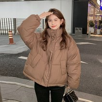 오버클래쓰 여성 루즈핏 숏 긴팔 무지 패딩 점퍼 기본 아우터