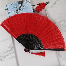 너슬부채 한국무용 전통 부채춤 유럽 공주 레이스 접는 팬 복고풍 스타일 공예 선물 액세서리 댄스, 04 Red
