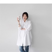 여성 셔츠 루즈핏 남방 화이트 스트라이프 롱 셔츠원피스
