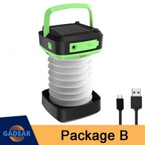 캠핑손전등야간산행휴대용미니충전식 연기투시랜턴 휴대용 접이식 LED 랜턴 USB 충전식 야외 텐트용 비상 걸이식 램프, Solar-Green