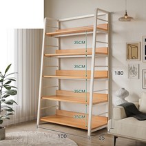 피규어 선반 북타워 사다리 선반 원목 철제 선반장, 나무 + 흰색 프레임 5층 모델 100CM