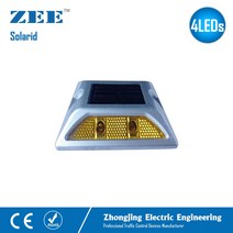 도로 경광등Solarid Road Stud 4 LEDs 태양광 사인 내장 배터리 반사 노란색 앰버 신호 다이 캐스트 알루미, 한개옵션0
