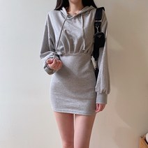 [국내제작/꾸안꾸룩] 데일리 후드 긴팔 미니 원피스 3color