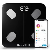 INEVIFIT 스마트 체지방 저울 고정밀 블루투스 디지털 욕실 체성분 분석기 무제한 사용자를 위한 체중 체지방 물 근육 내장 지방 및 뼈 질량 측정블랙114463, Eco-Blk